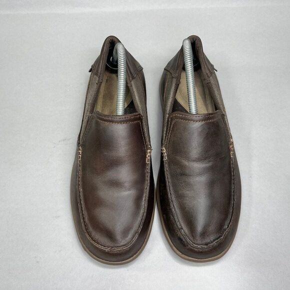 Crocs Santa Cruz 2 Luxe Shoes Men's Size 8 Brown Leather Slip On Loafers - Picture 3 of 11